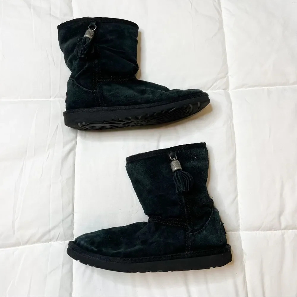 Girl's Ugg Black Suede Tassel Short Boots